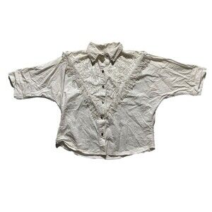 Vtg Lilia Smitty White Western Lacey Fringe Metallic Collar Tip Sz M Made In USA